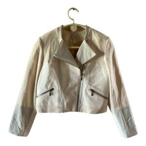 Chico’s Moto Jacket Mixed Media Fabric Zip Closure Ivory Size M (8) Chico's 1